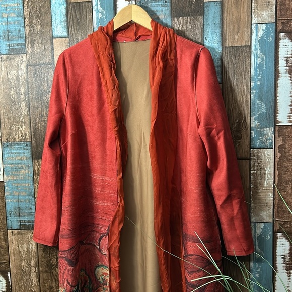 Medium heavy artsy removable scarf soft brushed long jacket top - Picture 2 of 16